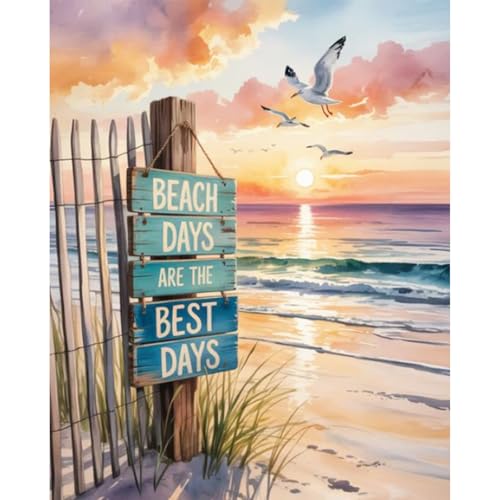 Paint by Numbers Kit for Adults, Beach DIY Acrylic Painting Kit, 16x20 Inch | Sunset Paint by Numbers for Adults Beginners, Without Frame, Relaxing Hobby, Coastal Wall Decor, Gift for Beach Lovers - color: CYOP1P01