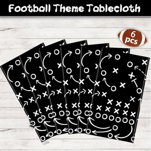 6Pcs 51 X 86IN Football Tablecloths Football Tactical Themed Tablecloths Party Favor Supplies Football Table Covers for Football Theme Party Favors Supplies Games Black Disposable Table Cloth