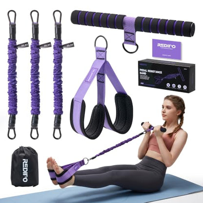Upgraded Pedal Resistance Band with Handle, 3-Tube Adjustable for Workout - color: Purple