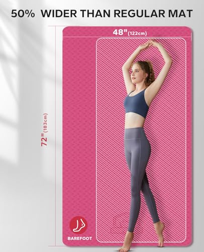 HAPBEAR Extra Large Yoga Mat - 72"x48"x6mm (1/4 inch), Non-Slip, Durable, Thick Wide Exercise Mat for Home Workouts, Yoga, Pilates, Stretching and Cardio Workouts - color: 72"x48"- Pink, size: 6MM