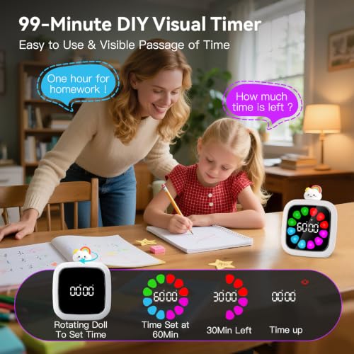 Yunbaoit Digital Visual Timer for Kids, 99-Minute Countdown, Rechargeable - color: 3 Dolls-white
