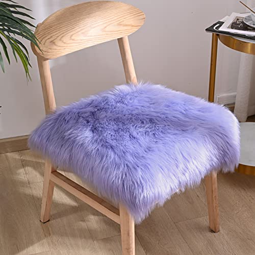 Softlife Square Faux Fur Sheepskin Chair Cover Seat Cushion Pad Super Soft Area Rugs for Living Bedroom Sofa (1.6ft x 1.6ft, Lavender) 1 pack - color: Lavender