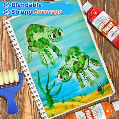 Washable Finger Paint for Kids, 8oz x 8 Colors - Non-Toxic, Thick Finger Paint for Toddlers, Art Supplies for Home & Classroom Use, Large Bottles