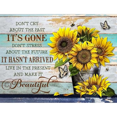 Diamond Art Kits for Adults & Beginners, Sunflower Diamond Painting Kit | 5D Full Drill Gem Art with Inspirational and Inspiring Quotes, Round Diamond Dots, Home Wall Decor & Gift, 12 x 16 Inch - color: HMDPUS-25601
