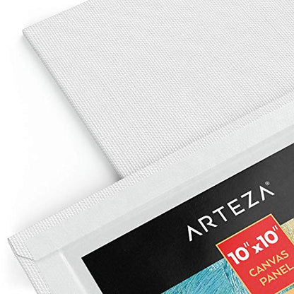 ARTEZA Canvases for Painting, Pack of 14, 10 x 10 Inches, Square Blank Art Canvas Boards, 100% Cotton, 12.3 oz Gesso-Primed, Art Supplies for Adults and Teens, Acrylic Pouring and Oil Painting - size: 10 x 10 (Pack of 14)