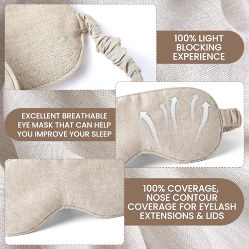 2 Set Pure Linen Sleep Mask Organic Cotton Eye Cover Gift,Linen - color: Linen