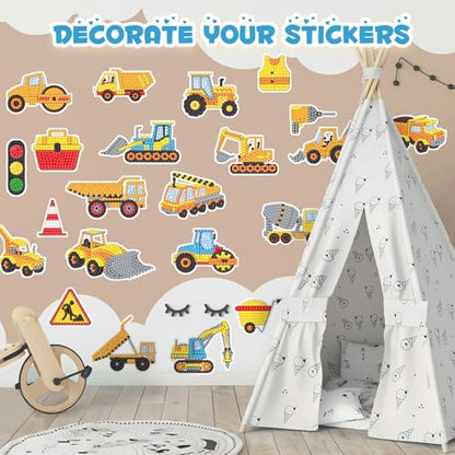 Labeol Diamond Art Kits for Kids Boys and Girls Ages 6-8-10-12 Easy to DIY Creative Diamond Art Sticker Craft by Numbers Kits for Kids and Adult Beginners (Engineering Vehicles) - style: Engineering Vehicles