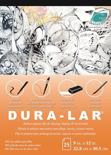 Grafix Dura-Lar Film, .005 in, Matte, 9 x 12 in, Pad - size: 9"x12"x0.005", style: Matte, Pad of 25 Sheets