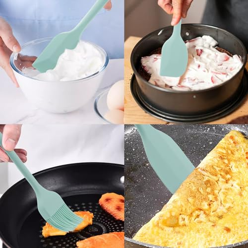 Silicone Spatulas Set, Rubber Spoon Spatula Heat Resistant Spoonula One Piece Design Seamless Spatula Non-Stick Scrapers Baking Mixing Tool (Light Green) - color: Light Green