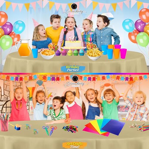 Grandipity Plastic Table Cloth Disposable 12 Pack 84" Round Beige | Plastic table covers, durable disposable tablecloths, fade and tear-resistent table cover for party, event - color: Beige, size: 84in. Round