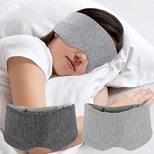 SUWEISHI 2 Pack 100% Cotton Ultra Soft Sleep Mask, Zero Pressure Natural Smooth Eye Cover with Adjustable Strap, Ultimate Sleeping Aid, Blocks Light, Comfortable Blindfold for Airplane/Nap/Travel - color: Gray+black