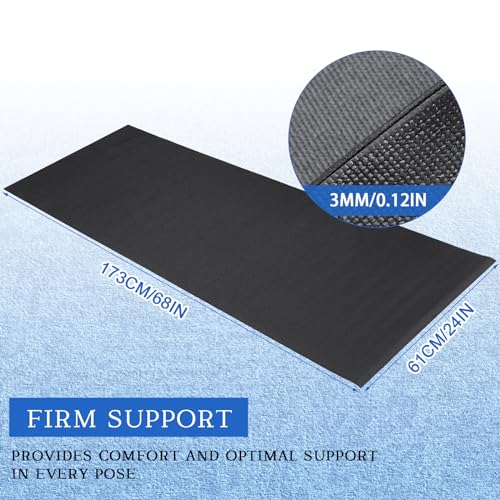 Riakrum 20 Pieces Exercise Yoga Mat Workout Mat with Strap 68 x 24 Inch Fitness Gym Mat Yoga Mat Non Slip for Women Men Gym Home Supplies(Black)