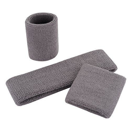ONUPGO Sweatband Set Sports Headband Wristband Set Sweatbands Terry Cloth Wristband Wrist Sweatband Headbands Moisture Wicking Sweat Absorbing Head Band - color: Grey