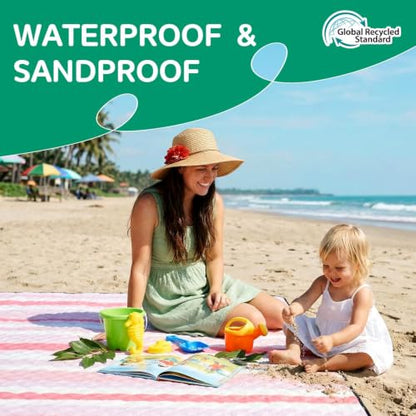 RYCHIC Waterproof Beach Blanket Picnic Outdoor Mat Rug Extra Large Foldable Big Cute Camping Gear Travel Accessories Gift Park Patio Lawn Garden Grass Ground Play Music Festival Concert Essential Pink - color: Multi Pink