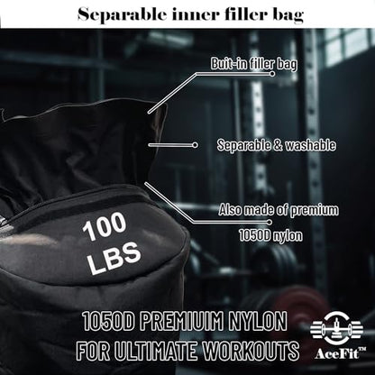 Acefit Training Sandbag for Working Out| Heavy Duty Workout Sandbags| Weights Sand Bags for Training, Exercise| Military Conditioning, Fitness, Cross-Training & Strength Training - size: 70 LB