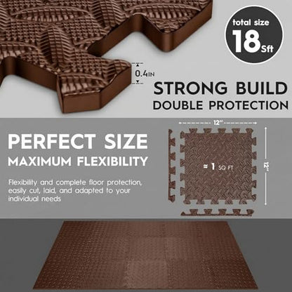 18 Pcs EVA Foam Floor Tiles, Puzzle Exercise Mat Set for Gym - color: Brown
