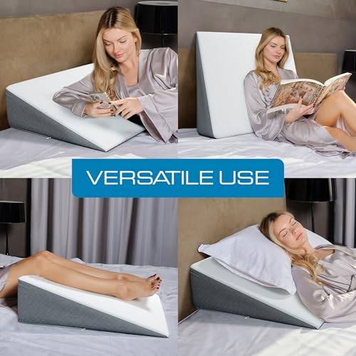 Kolbs Extra Wide Bed Wedge Pillow for Sleep Apnea, More Room - More Comfort | with Chic Jacquard Cover - Headboard Wedges for Sleeping (Extra Wide 7.5" Height) - size: Extra Wide 7.5" Height - Grey