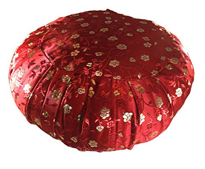 Zen Zafu Sitting or Meditation Cushion with Silk Brocade Cover (Red/Gold) - color: Red/Gold