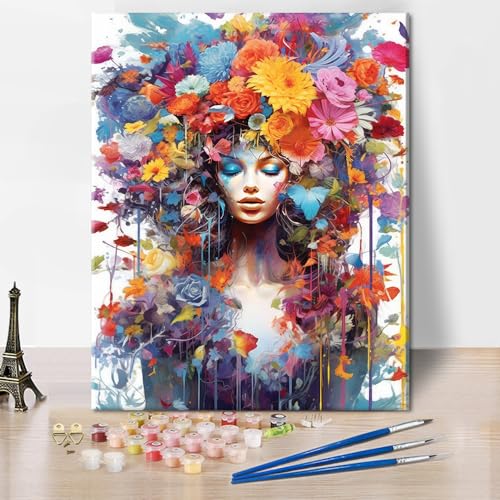 TUMOVO Paint by Number Kit for Adults Beautiful Women | women 16x20 inch unframed canvas with acrylic paints and 3 brushes, DIY gift for adults and relaxing DIY craft. - color: Womens