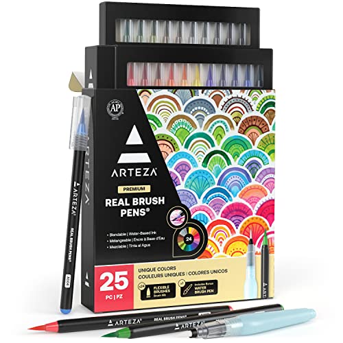 ARTEZA Watercolor Paint Pens, 24 Watercolor Brush Pens with Flexible Nylon Brush Tips, Paint Markers for Artists, and Beginners - size: 1 Count (Pack of 24)
