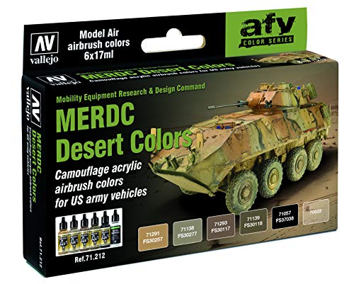 Vallejo - MERDC Desert Colors Acrylic Paint Set | Model Air | AFV Color Series Precise Kit for Historical Reenactments with Artist-Quality Pigments | 6 Bottles x 17 ml (0.57 fl.oz.) - style: MERDC Desert Colors