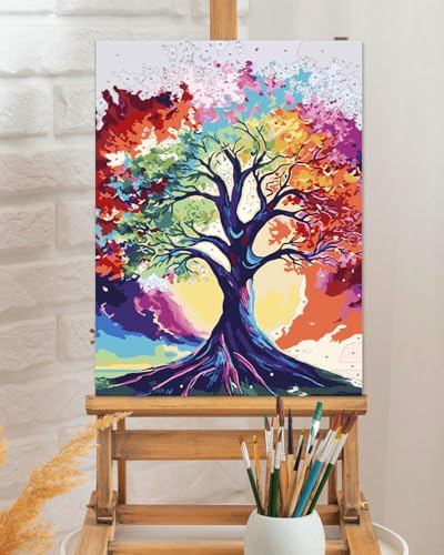 TOCARE Framed Paint by Numbers Kit for Adults,12x16Inch Tree of Life Paint by Numbers with Frame, Life Tree Paint by Number Framed Canvas for Adults Beginner (Without Easel) - color: TC-F-172