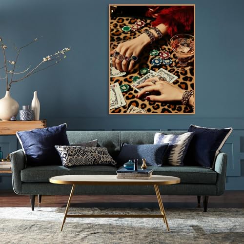 Leopard Diamond Art Kits for Adults,Lucky Diamond Painting Kits 12X16 Inch | 5D Diamond Art Paintings for Beginners,Round Full Drill Diamond Dot Tools Kit,Extra Diamonds,Stress Relief Craft,DIY Gift - color: Poker-0305