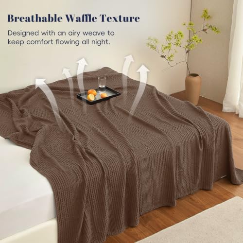 PHF Lightweight Waffle Weave Blanket King for Bed Chocolate 104"x90" - color: Chocolate, size: King(104"x90")