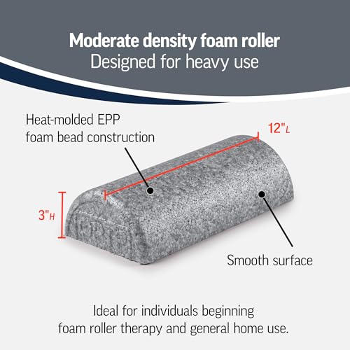 OPTP Silver AXIS Moderately Firm Foam Roller – Half-Round, Silver, 12" x 3" | Moderate density for sports medicine, physical therapy, Pilates, yoga - myofascial release on trigger points - size: 12" x 3" Half-Round