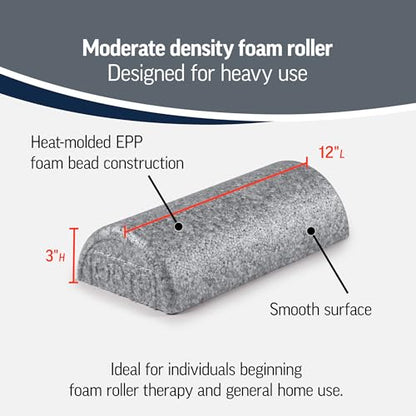 OPTP Silver AXIS Moderately Firm Foam Roller – Half-Round, Silver, 12" x 3" | Moderate density for sports medicine, physical therapy, Pilates, yoga - myofascial release on trigger points - size: 12" x 3" Half-Round