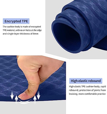 8/20/30mm Jump Rope Mat Fitness Exercise Mat Durable, Non-Slip, Workout Mats with Jump Rope & Carrying Bag for Home Gym Flooring (55"x 24") - color: Blue-8mm