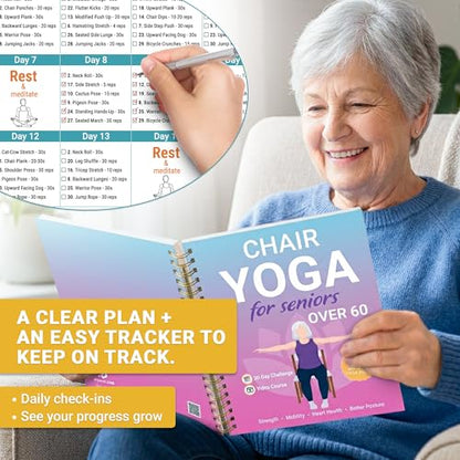 POCAZONE Chair Yoga Book for Seniors Over 60, 30-Day Exercise & Video Guide - color: Chair yoga Book