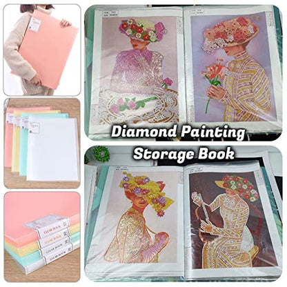 A3 Diamond Painting Storage Book, 60 Views Art Portfolio Presentations Folder with 30 Pages Protectors, 17.3x12.8in - color: Pink