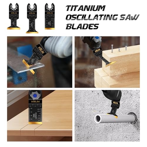 18PCS Titanium Oscillating Tool Blades, Universal Multitool Blades | Multi Tool Blades Stainless Steel Scraper,Semicircle for Light Metal Sheet Pipe and Wood (NOT for Star Lock Interface) - size: 18 PCS (with Scraper & Semicircle Kit)