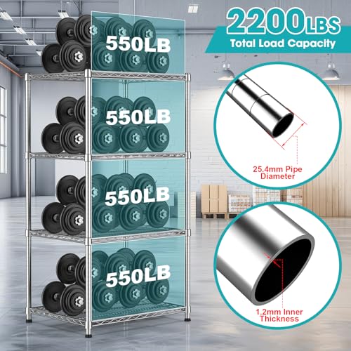 24"Depth Metal Wire Shelving Unit Metal Shelf Adjustable Storage Rack Kitchen Storage shelves 4 Tier Commercial Heavy-Duty 2200 LBS Sturdy Standing Steel for Home Garage Pantry 24"Dx 30"Wx59"H