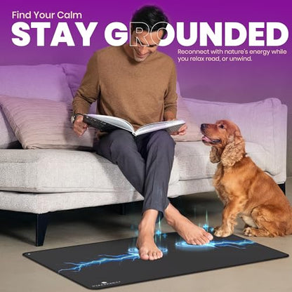 Grounding Mat Kit - Conductive PU Leather Earthing Mat for Bed, Feet & Desk - Indoor Grounding Pad with Reusable Grounding Patches, Outlet Tester, Mat Tester & Cord, Non-Slip, 60x90 cm