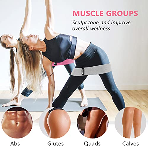 EnriQ Booty Bands Fabric Resistance Bands for Legs and Butt - Non Slip Cloth Hip Bands Elastic Workout Bands - Activate Glutes and Thighs - Made of Premium Elastic Fabric - color: Black Pink Grey