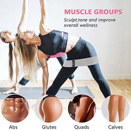 EnriQ Booty Bands Fabric Resistance Bands for Legs and Butt - Non Slip Cloth Hip Bands Elastic Workout Bands - Activate Glutes and Thighs - Made of Premium Elastic Fabric - color: Black Pink Grey