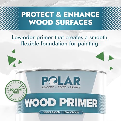 Polar Wood Primer - 33 Fl Oz - Matte White Finish - Water-Based Primer Paint for Interior & Exterior Wood Surfaces & Painted Surfaces - Strong Weather-Resistant Adhesion - Roller & Brush-On - size: 33 Fl Oz (Pack of 1)