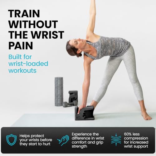 WRISTBuddy® Yoga Blocks 2 Pack, High Density Non-Slip, Hand-Shaped Design | 60% less wrist pressure —patented hand-shaped design eases wrist discomfort for yoga, Pilates, push-ups, planks & handstands. - color: Black