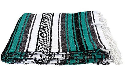 Open Road Goods Mexican Blanket - Authentic Serape Falsa Blanket - Handmade (Teal) - color: Teal