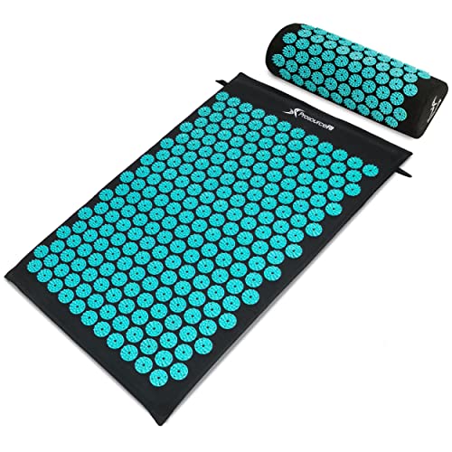 ProsourceFit Acupressure Mat and Pillow Set for Back/Neck Pain Relief and Muscle Relaxation, Large - Black/Aqua - color: Black/Aqua, size: Large