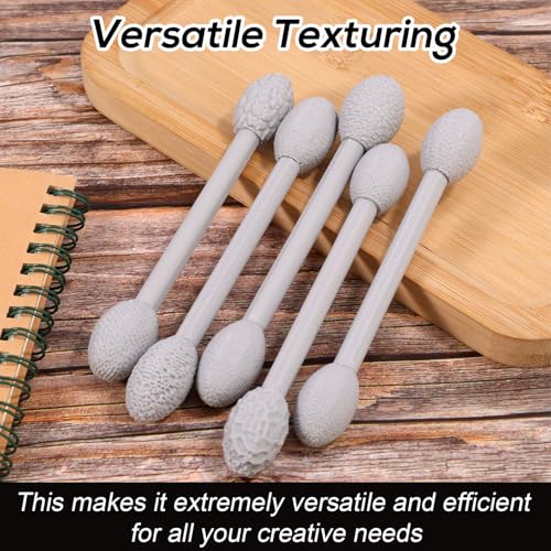 5pcs Clay Texture Roller Set, Oval Doubled-Headed Modeling Clay Stick with Various Patterns and Removable Roller for Pottery & DIY Crafts(Grey)