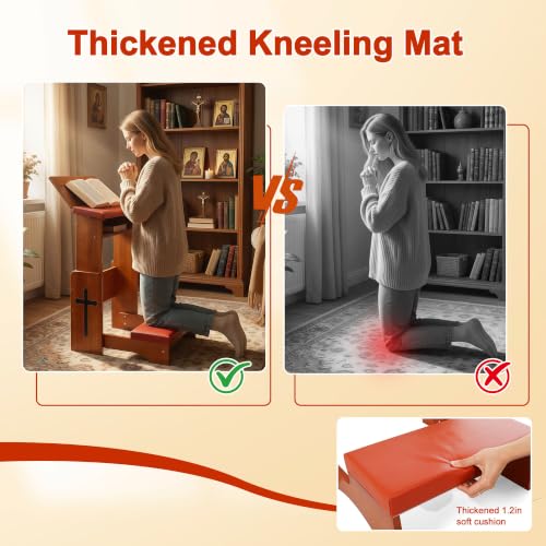 Fanwer Folding Prayer Kneeler Bench, Adjustable Wooden with Bookshelf | Compact kneeling altar for church chapel, home devotion & meditation, portable prayer stool