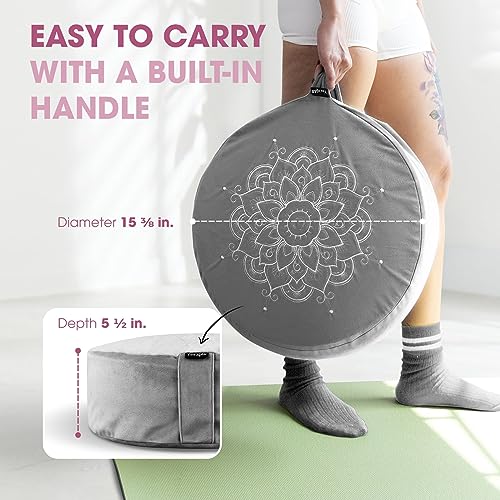Yes4All Meditation Cushion, Floor Pillow Foam Zafu Buckwheat, Mandala Pattern Yoga Meditation Bolster Pillows, Floor Cushions - color: C. Ash Gray