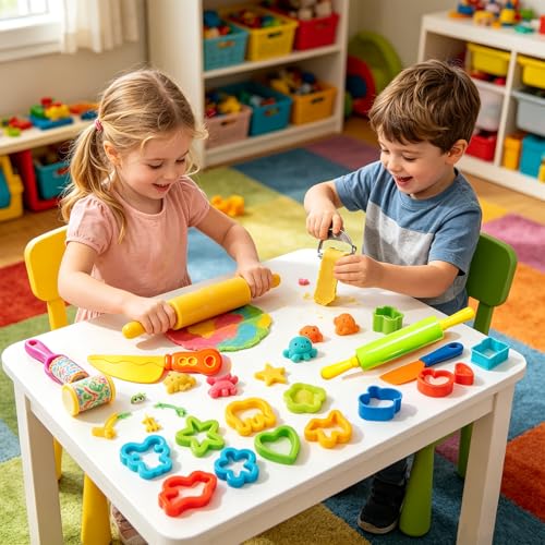 Dough and Clay Play Tools Kit for Kids, Modeling Clay Accessories for Toddlers, Animal Cutters with DIY Rollers & Safety Scissors, Dough Extruder Easy Squeeze for Kids, Ideal Home Play & Baking Set - size: 31pcs