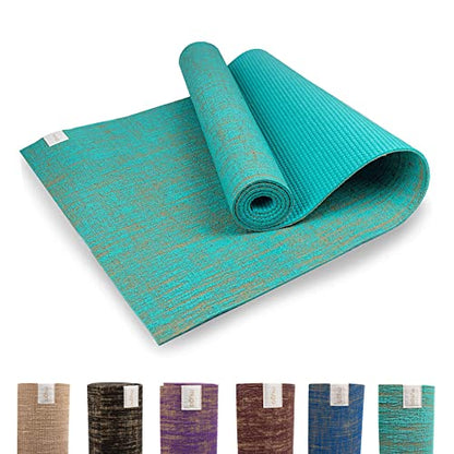 Myga Jute Yoga Mat, High Performance Vegan Floor Exercise Mat, Eco Friendly Biodegradable Yoga Mat with PVC Backing,72" x 24", 0.2" Thickness - color: Aqua