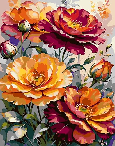 Ekuxom Flowers Paint by Numbers Kit for Adults on Canvas 16x20 Inch | Acrylic Adult Paint by Number Kits-Flowers Watercolor Oil Number Painting for Home Decor Gift（Without Frame） - color: Flowers-1