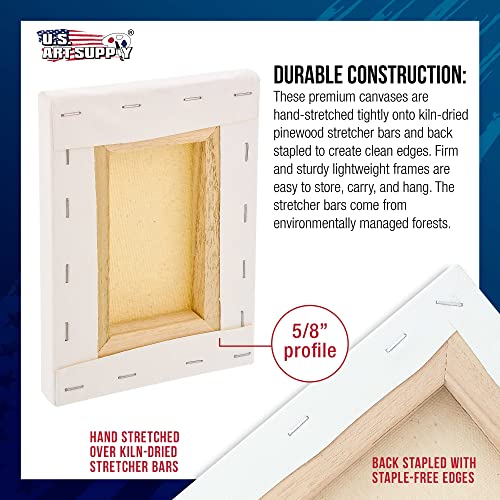 U.S. Art Supply 5x7 inch Stretched Canvas for Painting Super Value 10-Pack - Triple Primed Professional Artist Quality White Blank 5/8" Profile, 100% Cotton, Heavy-Weight Gesso - Acrylic Pouring, Oil - size: 5" x 7"