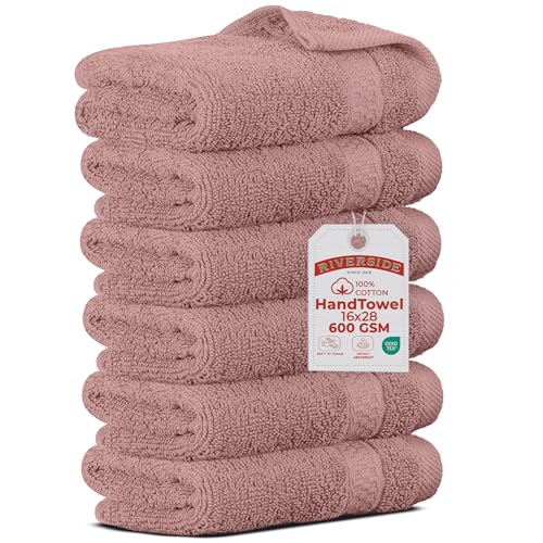 RIVERSIDE 6-Pack Premium Hand Towels Set, 16x28 inches, 100% Ring Spun Cotton, Super Soft, Quicker to Dry and Highly Absorbent, Towels for Bathroom, Kitchen, Gym, Spa, Dusty Rose - color: Dusty Rose, size: Hand Towels - 6 Pack